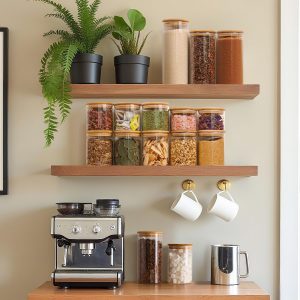 ComSaf 1 Qt Glass Storage Containers with Lids, Glass Jars with Lids, Clear Food Storage Jar, Round Canister Set of 6, Pantry Organizers for Cookie Pasta Flour Rice Tea Coffee Bean