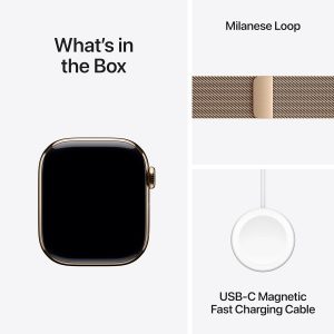 Apple Watch Series 11 [GPS + Cellular 42mm] Gold Titanium Case with Gold Milanese Loop, S/M (Renewed)