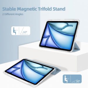 MOROCK Funda para iPad Air de 11 pulgadas M4/M3/M2 2026/2025/2024, iPad Air 5ª/4ª generación de 10.9 pulgadas 2022/2020 con soporte para lápices, soporte triple y cubierta a prueba de golpes con carcasa trasera transparente, color azul brumoso