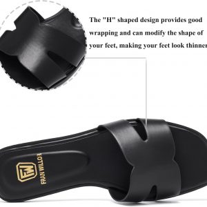 Women's Flat Sandals Dressy Comfortable Slide Sandals Fashion Square Open Toe Slip On Beach Sandals for Summer