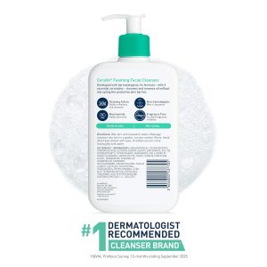 CeraVe Limpiador Facial Espumoso, Lavado Facial Diario para Piel Grasa, Ácido Hialurónico + Ceramidas + Niacinamida, Sin Fragancia y Sin Parabenos, Lavado Facial de Control de Grasa que No Reseca, 19