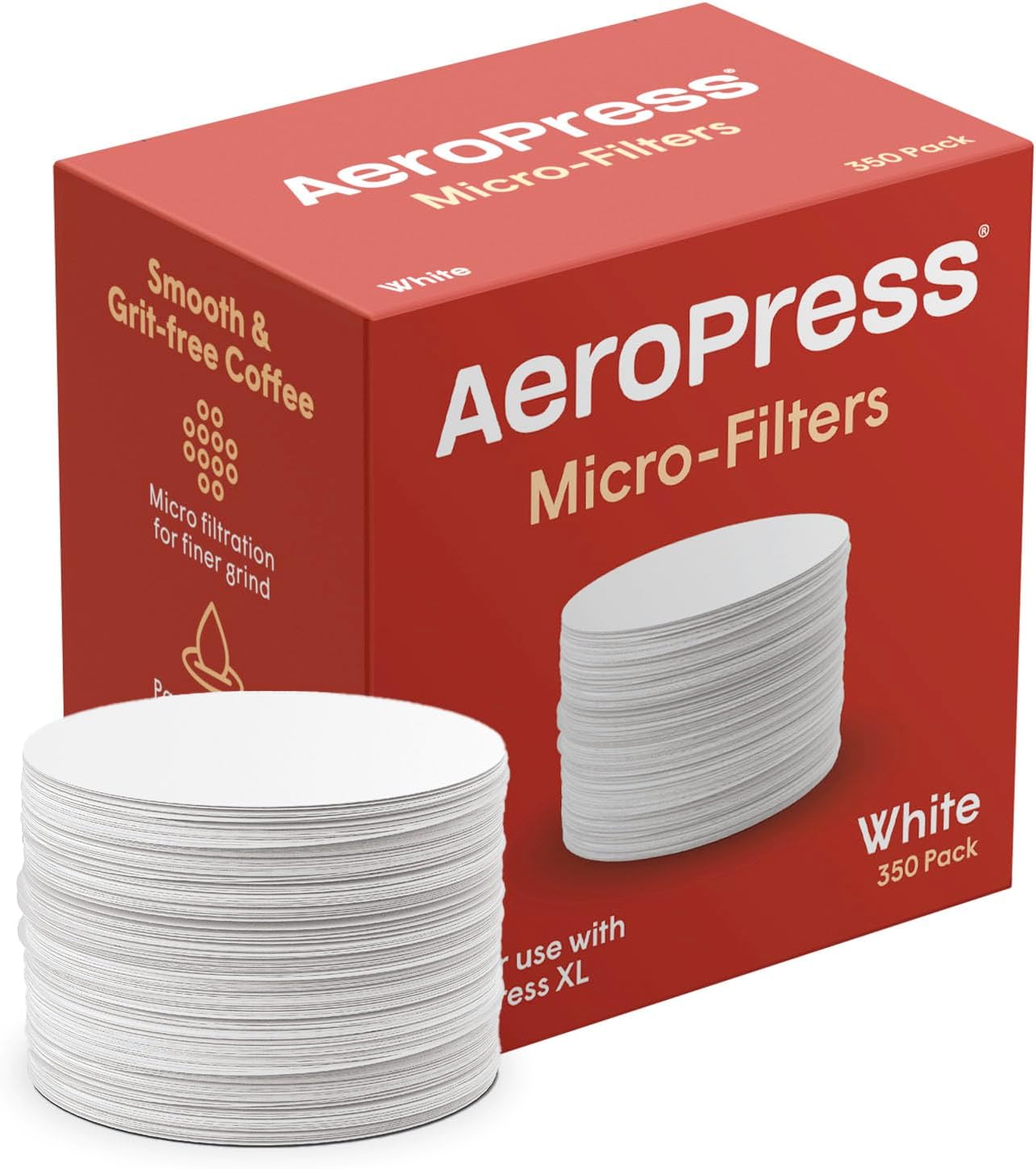 AeroPress Microfiltros de papel blanco para cafetera, filtros de café compostables hechos de papel blanco, sin cloro, se adapta a cafeteras manuales AeroPress de tamaño estándar, 350 unidades