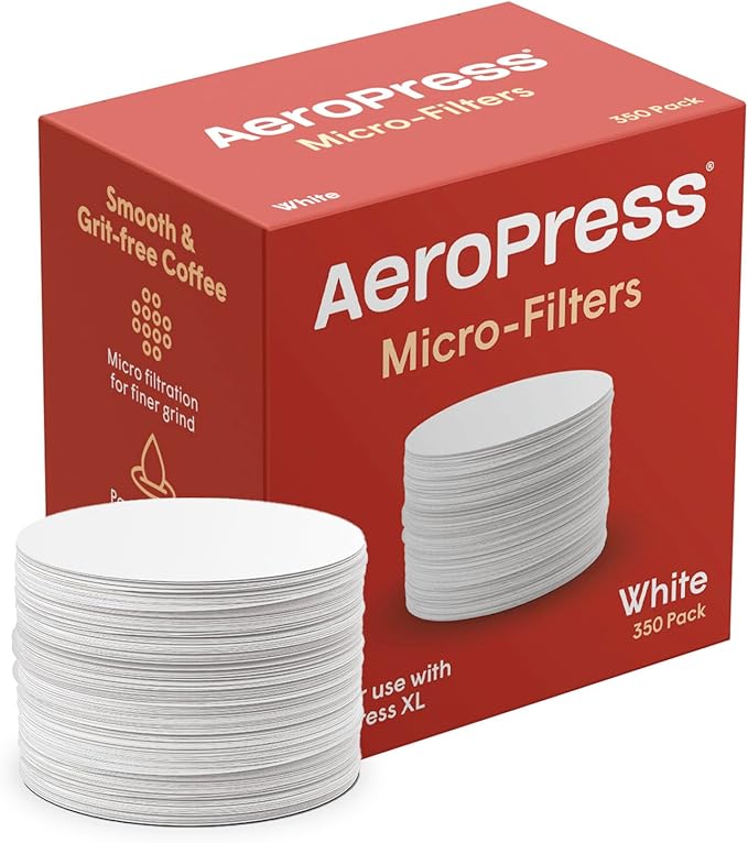 AeroPress Microfiltros de papel blanco para cafetera, filtros de café compostables hechos de papel blanco, sin cloro, se adapta a cafeteras manuales AeroPress de tamaño estándar, 350 unidades