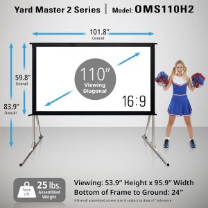 Elite Screens Yard Master 2, 110-INCH Outdoor Projector Screen with Stand 16:9, 8K 4K Ultra HD Fast Fold Portable Movie Screen Foldable Easy Snap On Cinema Theater, OMS110H2