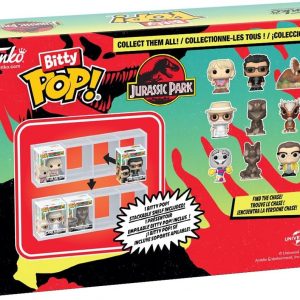 Funko Bitty Pop! Jurassic Park: Mr. DNA, Dilophosaurus Fossil, Dennis Nedry y Dilophosaurus, con una figura 1 en 6 de oportunidad para una sorpresa – 0.9 pulgadas (0.9 in) coleccionable – Idea de regalo – Decoración para pastel