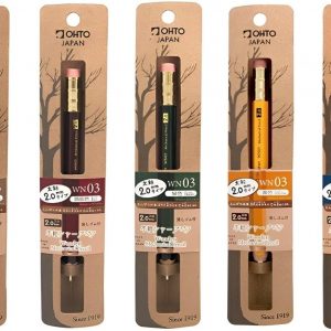 WN03 Wooden Mechanical Pencil Set, 2.0mm Extra Bold, Thick Barrel, Incense Cedar Yellow Pencil with Lead Refills (HB, B), Eraser Refills, and Brass Sharpener for Writing, Sketching, Drawing
