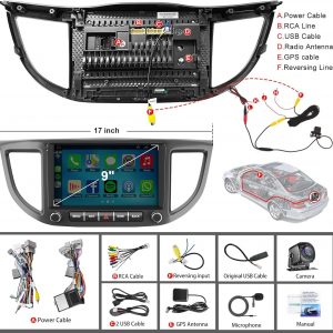 4G+64G Car Radio for Honda CRV 2012 2013 2014 2015 2016, 9 Inch IPS Touch Screen CRV Stereo with Carplay&Android Auto,Blutooth& GPS Navigation, Back-up Camera&FM Radio