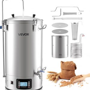 VEVOR Beer Brewing Equipment, 16 Gal/60L Beer Maker with Anti-Burn Pump and Wort Chiller,3000W All-in-One Home Brewing Kit with Digital Control, Recipe Memory & Timer, Removable mesh strainer