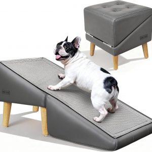 Dog Stairs for Small Dogs and Cats 16" H - with Encrypted Dot-Grip Non-Slip Surface, 2-in-1 Pet Ramp & Steps for Bed/Couch, Foldable Split Ottoman with Solid Wood Frame, Sturdy & Portable for Puppies