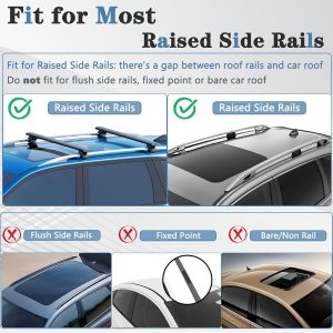 FelicValo 53” All-Metal 330lbs Roof Rack Cross Bars Universal Fit Raised Side Rails, Heavy Duty Aluminum Crossbars for Cargo Carrier Kayak