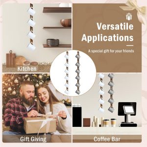 Paquete de 2 soportes de pared para tazas de café con 12 ganchos de madera quemada montado en la pared, soporte para tazas de café marrón, organizador de tazas de café, soporte para colgar tazas de café, soporte para colgar tazas de té, soporte de exhibición para bar