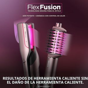 Shark FlexFusion - Plancha de pelo y potente secador de pelo con cepillo de pelo Fusion, moldeador de aire de cerámica con rizadores y concentrador de envoltura automática, placas de cerámica, rubor cósmico HD641S