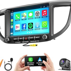 4G+64G Car Radio for Honda CRV 2012 2013 2014 2015 2016, 9 Inch IPS Touch Screen CRV Stereo with Carplay&Android Auto,Blutooth& GPS Navigation, Back-up Camera&FM Radio