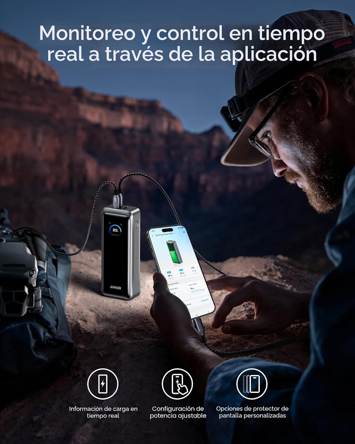 Anker Prime Power Bank, banco de energía portátil de 3 puertos de 26,250 mAh con salida máxima de 300 W, carga bidireccional, aprobado por la TSA, control por aplicación, para MacBook, iPhone 17/16