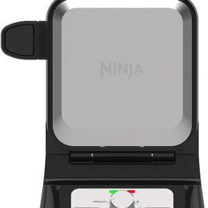 Ninja Belgian Waffle Maker Pro | Vertical Design | 5 Shade Settings with Precision-Pour Cup & Chef-curated Recipe Guide | Black & Silver | BW1001