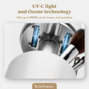 UVC Sanitizer with Ozone, Makeup Brush Holder, One Touch for Open, Dustproof Make Up Supplies Organized Storage, Stylish and Durable Design (Standard, White/Rose Gold)
