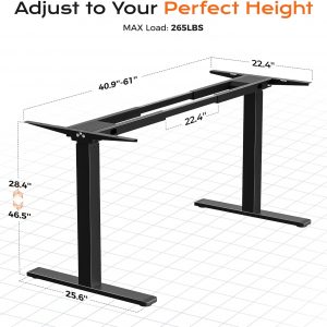 Huuger Dual Motor Electric Standing Desk Frame, Sit Stand up Desk Leg for 47.2” to 86.6” Desktop, Computer Desk Leg with Cable Tray, 3 Memory Height Presets, 2 Hooks, Black Frame Only
