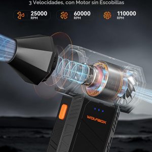 WOLFBOX MF50 Plumero de aire comprimido - Soplador eléctrico de aire de 110000RPM Super Power, soplador mini ajustable de 3 velocidades con carga rápida, soplador de polvo para computadora, teclado