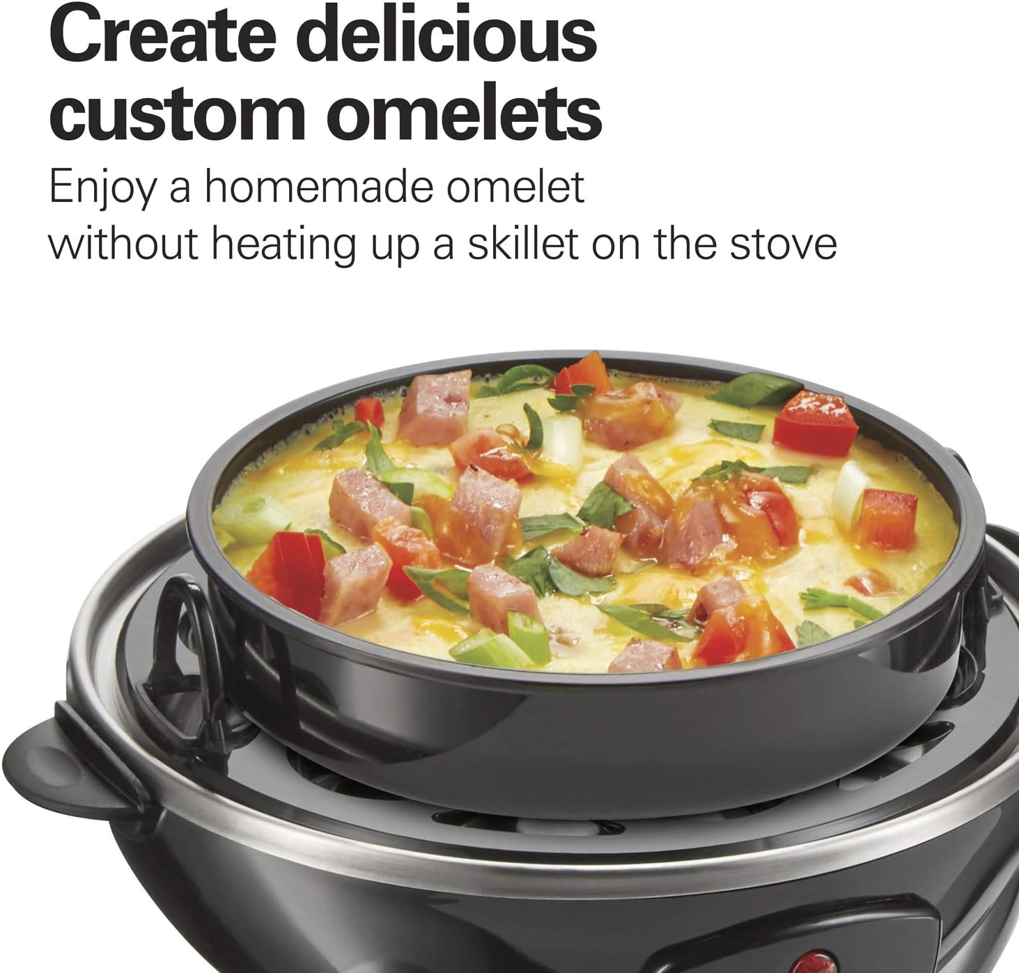 Hamilton Beach 3-in-1 Electric Egg Cooker for Hard Boiled Eggs, Poacher, Omelet Maker & Vegetable Steamer, Holds 14, Black (25508)