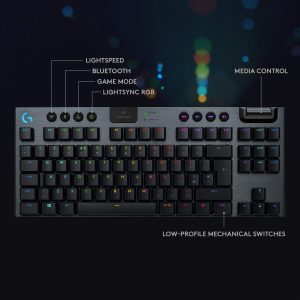 Logitech G915 TKL Tenkeyless Lightspeed Teclado mecánico inalámbrico RGB para juegos, opciones de interruptor de perfil bajo, LIGHTSYNC RGB, soporte inalámbrico y Bluetooth avanzado, táctil (renovado)