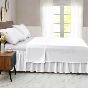 FreshCulture Full Bed Skirt, Elastic Wrap Around Bed Skirt Full Bed, Easy Fit with 18-Inch Tailored Drop, Hotel Quality Dust Ruffle for Full Size Bed, Bed Skirt Full Size (White)