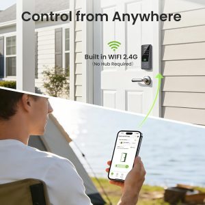 GHome Smart WiFi Deadbolt Locks for Front Door, 5-in-1 Fingerprint Keyless Entry Door Lock, Indoor Smart Lock for Home Hotel with 10000mAh Battery,Work with Alexa & Hey Google, App Control, Auto Lock