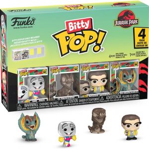 Funko Bitty Pop! Jurassic Park: Mr. DNA, Dilophosaurus Fossil, Dennis Nedry y Dilophosaurus, con una figura 1 en 6 de oportunidad para una sorpresa – 0.9 pulgadas (0.9 in) coleccionable – Idea de regalo – Decoración para pastel
