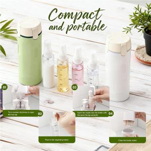 Botellas dispensadoras de viaje 4 en 1, botellas de viaje a prueba de fugas para artículos de tocador, paquete de 4 recipientes recargables de tamaño de viaje de 1.0 fl oz para champú, Onditioner