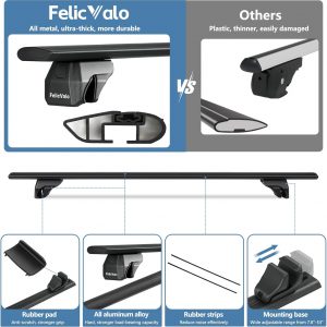 FelicValo 53” All-Metal 330lbs Roof Rack Cross Bars Universal Fit Raised Side Rails, Heavy Duty Aluminum Crossbars for Cargo Carrier Kayak