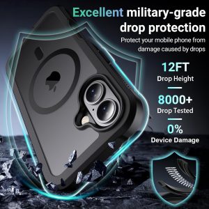 Magnetic for iPhone 17 Case, [Compatible with MagSafe][Military Grade Drop Protection][Heavy Duty Protection][Non-Slip][Shockproof] 2-Layer Durable Bumper Phone Case 6.3''-Black