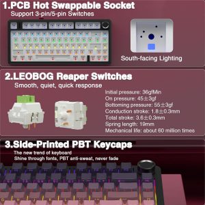 AULA F75 Pro Wireless Mechanical Keyboard,75% Hot Swappable Custom Keyboard,RGB Backlit,Pre-lubed Reaper Switches,Side Printed PBT Keycaps Mechanical Gaming Keyboards, Pink&Black