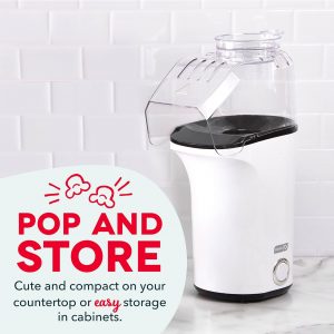 DASH Fresh Pop Popcorn Maker - Oil-Free, Air Popcorn Popper - With Measuring Cup & Recipe Guide - Perfect for Movie Nights - 16 Cups, White