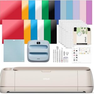 Cricut Maker 4 - Smart Cutting Machine (Seashell) | Engagement Plus Bundle - Includes EasyPress 3 Heat Press (9x9) + Mat, Tote Bag, Material Samplers, Machine Mat, Pens, Tools, & 30 Digital Images