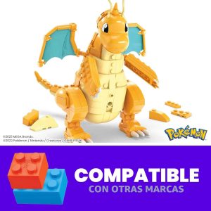 MEGA Figura de acción de Pokémon Juguetes de construcción para niños, Dragonite con 388 piezas y movimiento de aleteo de alas, Idea de regalo para niños a partir de 9 años