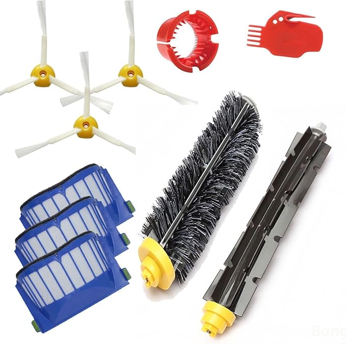 Kit de piezas de repuesto cepillo batidor flexible de cerdas y filtro Aero Vac y cepillo lateral compatible con iRobot Roomba 600 Series 595 610 614 618 620 630 640 650 660 680 685 690 692 694 695