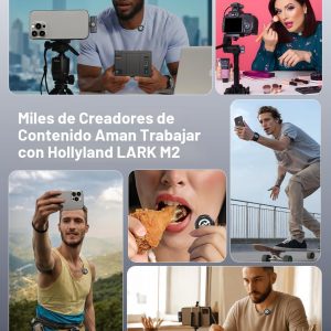 Micrófono inalámbrico Hollyland Lark M2 para iPhone/Cámara/Android/PC, Audio de alta fidelidad 48kHz/24-bit, Alcance de 300m, Cancelación de ruido, 40h de uso, YouTube, Vlog, Transmisión (2TX + 3RX +