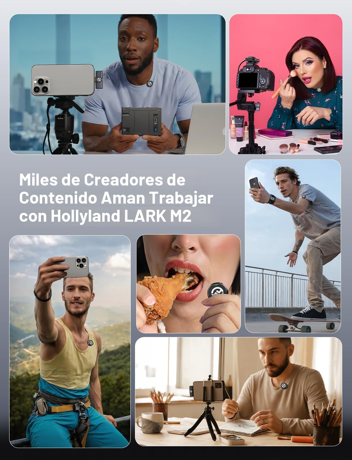 Micrófono inalámbrico Hollyland Lark M2 para iPhone/Cámara/Android/PC, Audio de alta fidelidad 48kHz/24-bit, Alcance de 300m, Cancelación de ruido, 40h de uso, YouTube, Vlog, Transmisión (2TX + 3RX +