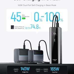 CUKTECH 15 Ultra Power Bank para Laptop, Cargador Portátil de 20,000mAh 140W, Pantalla Inteligente, Batería Externa para Trabajo al Aire Libre y Viaje, para iPhone 16/15, MacBook, Samsung y Más