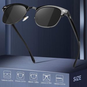 Classic Polarized Sunglasses for Men and Women Retro Style Semi Rimless Frame Sun Glasses 100% UV Protection Goggles