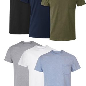 Hanes Men's Pocket T-Shirt Pack, 6-Pack, Cool & Breathable Cotton Tees, Stay-Tucked Undershirts for Men