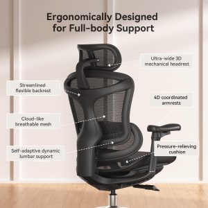 SIHOO Doro C300 Ergonomic Office Chair with Ultra Soft 3D Armrests, Dynamic Lumbar Support for Home Office Chair, Adjustable Backrest Desk Chair, Swivel Big and Tall Computer Chair Black