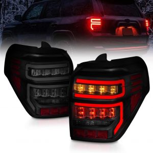 AmeriLite para Toyota 4 Runner 2014-2023 Par de Conjuntos de Luces Traseras de Repuesto con Barra LED Secuencial Negro Ahumado - Lado del Pasajero y del Conductor