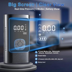 Cordless Tire Inflator Portable Air Pump - Car & Motorcycle Accessories, Dual-Pump, 1s Fast Inflation, 150PSI, Auto-Stop, Pressure Monitor, 5 Modes, LED Light