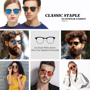 Classic Polarized Sunglasses for Men and Women Retro Style Semi Rimless Frame Sun Glasses 100% UV Protection Goggles