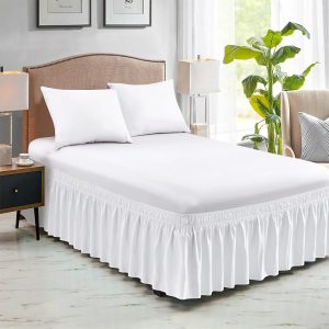 FreshCulture Full Bed Skirt, Elastic Wrap Around Bed Skirt Full Bed, Easy Fit with 18-Inch Tailored Drop, Hotel Quality Dust Ruffle for Full Size Bed, Bed Skirt Full Size (White)