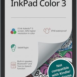 PocketBook InkPad Color 3 E Ink E-Reader 32GB - Enhanced 7.8'' Color E-Paper Display-Eye-Friendly Audio-Book & E-Book Reader-Text-to-Speech-SMARTlight, Bluetooth, Built-in Speaker-Waterproof
