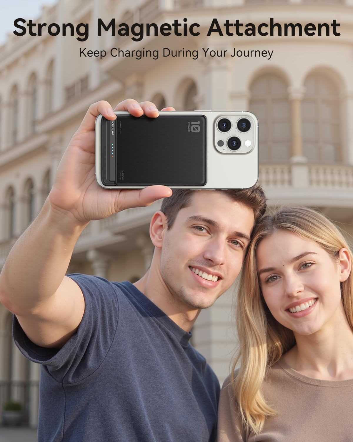 Kuulaa para Paquete de Batería MagSafe de 10000mAh, Cargador de Teléfono Portátil Inalámbrico Ultra Delgado de 20W con Pantalla LED, Banco de Energía Magnético para iPhone 16/15/14/13/12 (Negro)