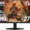 AOC Q27GAZD - Monitor de juegos QD OLED de 27", QHD 2560 x 1440, 240Hz 0.03ms, HDMI 2.0 x1, Display Port x1, compatible con G-Sync, listo para juegos de consola, 3 años sin punto brillante