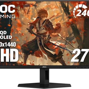 AOC Q27GAZD - Monitor de juegos QD OLED de 27", QHD 2560 x 1440, 240Hz 0.03ms, HDMI 2.0 x1, Display Port x1, compatible con G-Sync, listo para juegos de consola, 3 años sin punto brillante