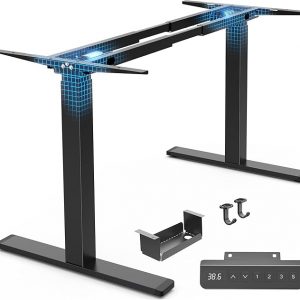Huuger Dual Motor Electric Standing Desk Frame, Sit Stand up Desk Leg for 47.2” to 86.6” Desktop, Computer Desk Leg with Cable Tray, 3 Memory Height Presets, 2 Hooks, Black Frame Only